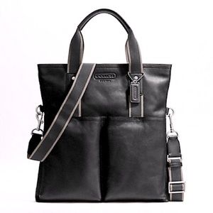COACH HERITAGE WEB LEATHER FOLDOVER TOTE BLACK